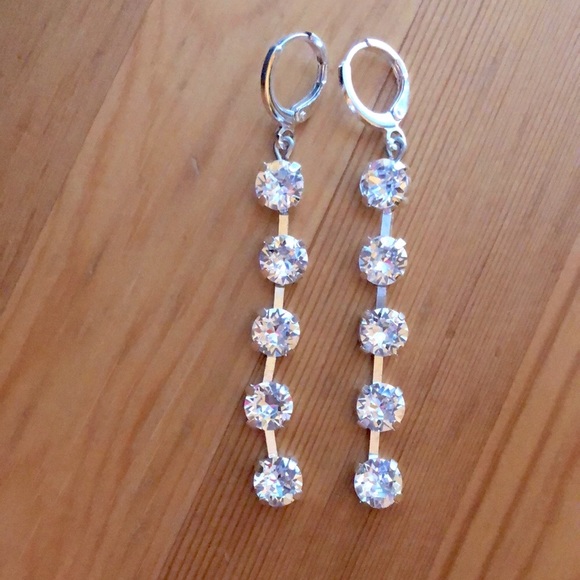 Silver Crystal Drop Earrings - Picture 3 of 15